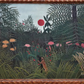 Henri Rousseau - Paysage de forêt vierge avec le soleil couchant (nègre et jaguar)